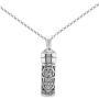Mezuzah 925 Sterling Silver Hamsa Hand Blessing Necklace With Glass Scroll Inside of Pendant on Long Rolo Chain Designed for Men, Women, Boys, Girls Judaic Jewelry