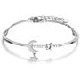 AOBOCO Sterling Silver Moon & Star Bangle Bracelet Embellished with Crystals from Austria, Fine Anniversary Birthday Jewelry Gifts for Women