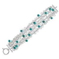 AFFY Turquoise Bead Sterling Silver 7-1/4'' Charm Bracelet Very Versatile