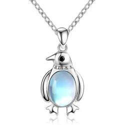 CHENGHONG Penguin Gifts for Women 925 Sterling Silver Penguin Moonstone Necklace Cute Animal Pendant Moonstone Jewellery for Girls