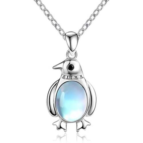 CHENGHONG Penguin Gifts for Women 925 Sterling Silver Penguin Moonstone Necklace Cute Animal Pendant Moonstone Jewellery for Girls