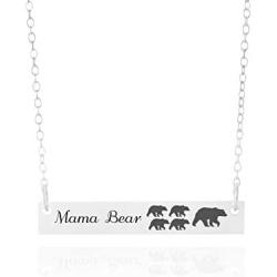 Sincerely Silver Mama Bear Necklace - Momma Bear Jewelry with Cubs Bar Necklace