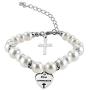 AKTAP Christening Gifts First Communion Bracelet Goddaughter Pearl Bracelet with Cross Charm