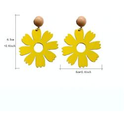 Gmillions Wood material Flower Tassel Earrings Dangle Drop Silver French Hook Jewelry for Womens