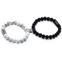 MEALGUET Magnetic Couple Bracelets Personalized White Howlite & Black Agate Matching Beaded Bracelets Distance Relationship Bracelet Custom Name Bead Magnetic Set