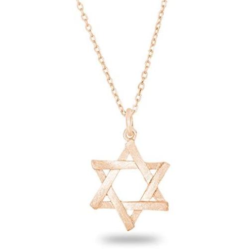 Spoil Cupid 14k Gold Plated 925 Sterling Silver Jewish Jewelry Star of David Necklace Matte Finish Brush Textured, 18''