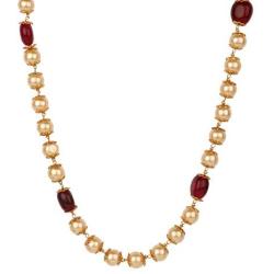 Efulgenz Indian 14 K Gold Plated Red Faux Ruby Pearl Beads Strand Neckalce Fashion Costume Jewelry for Women