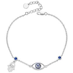 Hand of Fatima Bracelet for Women Sterling Silver Evil Eye Bracelet Good Luck Bracelets Gifts for Girls