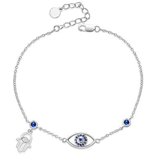 Hand of Fatima Bracelet for Women Sterling Silver Evil Eye Bracelet Good Luck Bracelets Gifts for Girls