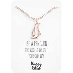 Happy Kisses Penguin Necklace Gift – Cute Penguin Pendant – Charm Jewelry for Women, Girls and Kids – with Message Card