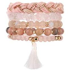 CHOGLE Stackable Beaded Bracelets for Women - Boho Versatile Statement Bracelets - Multi-Layers Beads Strand Stretch Bracelet