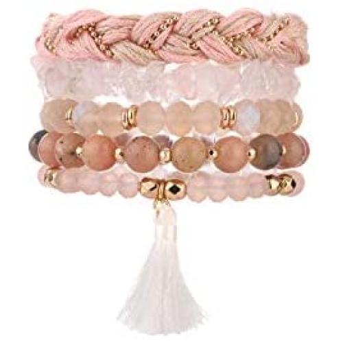 CHOGLE Stackable Beaded Bracelets for Women - Boho Versatile Statement Bracelets - Multi-Layers Beads Strand Stretch Bracelet
