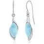 925 Sterling Silver Rhodium Plated High Polished Marquise Natural Caribbean Larimar Gemstone Dangling Earrings