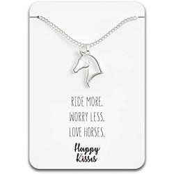 Happy Kisses Horse Necklace – Horse Gift for Horseback Riders – Cute Outline Pendant for Women & Girls - Sweet Message Card