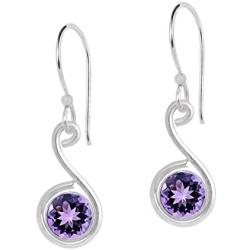 Orchid Jewelry Silver Overlay Solid Brass Dangle Earrings For Women Natural Round 2.20 Ct Purple Amethyst Gemstone Dangling Earring Hypoallergenic February Birthstone Valentines Birthday Gift For Her