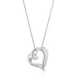 Sterling Silver and Diamond Double Heart Pendant Necklace (1/10 cttw, I-J Color, I2-I3 Clarity), 18''