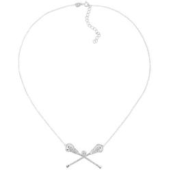 Crystaluxe Lacrosse Sticks Necklace with Swarovski Crystals in Sterling Silver, 16'' + 2'' Extender