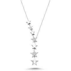 925 Sterling Silver Star Necklace, Rhodium Plated, 14K Gold Plated Cubic Zirconia (CZ) Star Y Necklaces for Women