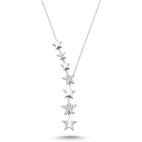 925 Sterling Silver Star Necklace, Rhodium Plated, 14K Gold Plated Cubic Zirconia (CZ) Star Y Necklaces for Women