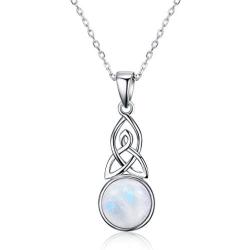 AILAAILA 925 Sterling Silver Natural Moonstone | White Opal Necklace Celtic Knot Cubic Zirconia Pendant with 18 Inch Chain