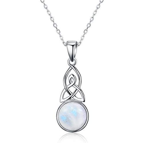 AILAAILA 925 Sterling Silver Natural Moonstone | White Opal Necklace Celtic Knot Cubic Zirconia Pendant with 18 Inch Chain