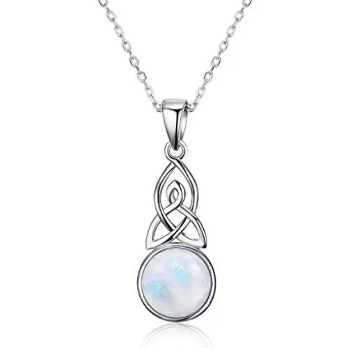 AILAAILA 925 Sterling Silver Natural Moonstone | White Opal Necklace Celtic Knot Cubic Zirconia Pendant with 18 Inch Chain AILAAILA 925 Sterling Silver Natural Moonstone | White Opal Necklace Celtic Knot Cubic Zirconia Pendant with 18 Inch Chain