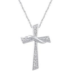Prime and Pure 1/10 Carat tw Cubic Zirconia Cross Charm Necklace Pendant in 925 Sterling Silver Jewelry