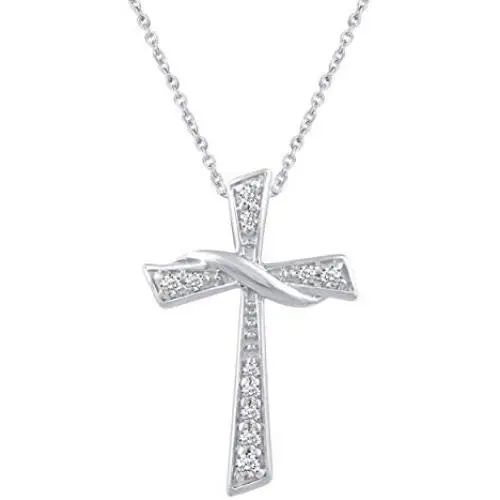 Prime and Pure 1/10 Carat tw Cubic Zirconia Cross Charm Necklace Pendant in 925 Sterling Silver Jewelry