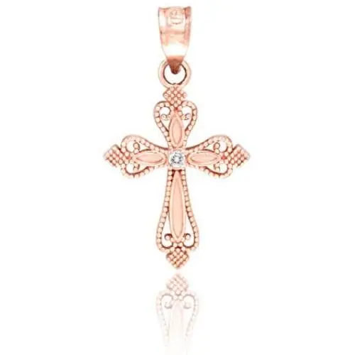 Honolulu Jewelry Company 14K Rose Gold Cross Necklace Pendant with Diamond