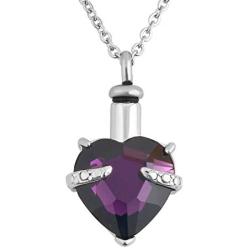 CoolJewelry Urn Necklace Ashes 12 Colors Glass Heart Cremation Pendant Crystal Memorial Jewelry Personalized Stainless Steel Keepsake