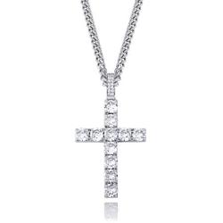 TOPGRILLZ 14K Gold Plated Solid Iced Out CZ Large Tennis Cross Pendant Necklace for Men Women Stainless Chain Gifts