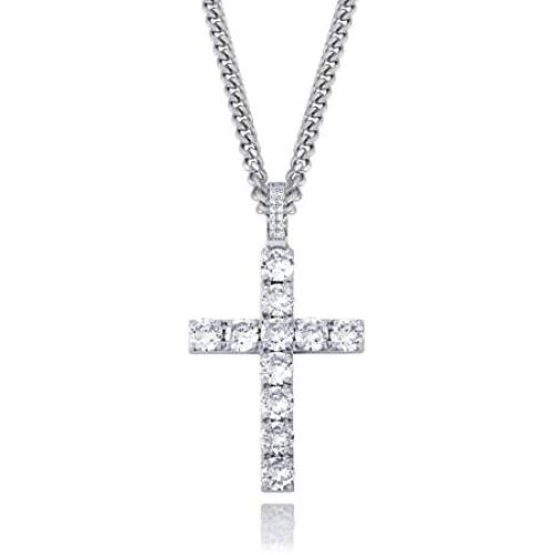 TOPGRILLZ 14K Gold Plated Solid Iced Out CZ Large Tennis Cross Pendant Necklace for Men Women Stainless Chain Gifts