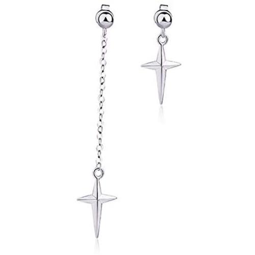 HZJCC Asymmetric Cross drop earring for women men White gold plated chain long earring geometry jewelry