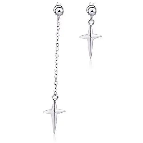 HZJCC Asymmetric Cross drop earring for women men White gold plated chain long earring geometry jewelry HZJCC Asymmetric Cross drop earring for women men White gold plated chain long earring geometry jewelry
