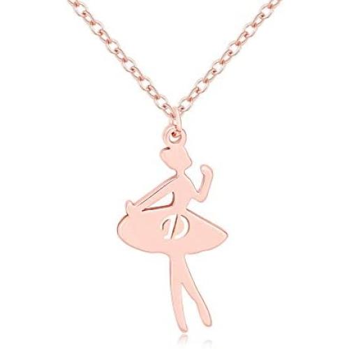 MANZHEN Rose Gold Ballerina Dancer Recital Gift Ballet Dance with Initial Alphabet Pendant Necklace Girls Jewelry (D)