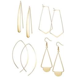 FIBO STEEL Curved Threader Dangle Earrings for Women Drop Hoop Bar Statement Earrings Set