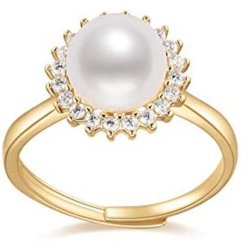DENGGUANG Adjustable Pearl Rings Classic Pearl Open Rings Freshwater Cultured Pearl Ring with Cubic Zirconia Jewelry Gift for Women - White Pearl/Purple Pearl/Pink Pearl
