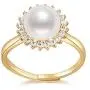 DENGGUANG Adjustable Pearl Rings Classic Pearl Open Rings Freshwater Cultured Pearl Ring with Cubic Zirconia Jewelry Gift for Women - White Pearl/Purple Pearl/Pink Pearl