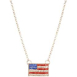LUX ACCESSORIES Gold Tone American Flag Red Blue Crystal Rhinestones Necklace