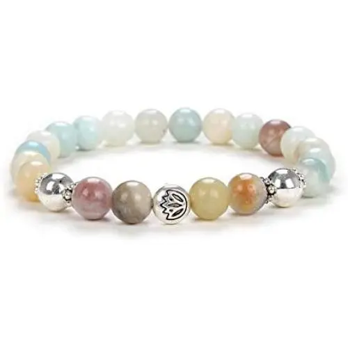 Self-Discovery 8mm Prayer Lotus Charm Bead Yoga Jewelry Handmade Stretchy Mala Energy Bracelet