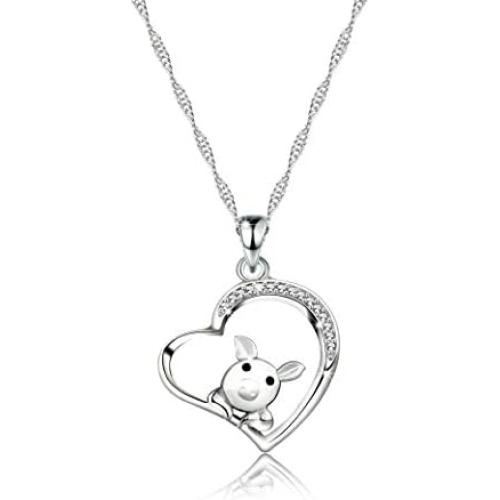 WUSUANED Delicate Hollow Heart Lovely Pig Pendant Necklace Pet Jewelry Pig Lover Gift