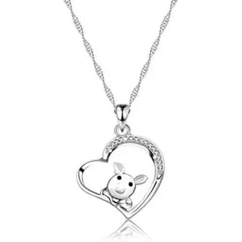 WUSUANED Delicate Hollow Heart Lovely Pig Pendant Necklace Pet Jewelry Pig Lover Gift