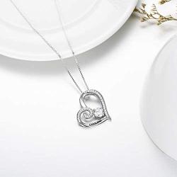AOBOCO Engraved''I love you'' Sterling Silver Heart Pendant Necklace Embellished with Crystals from Austria, Fine Anniversary Birthday Christmas Jewelry Gifts for Women