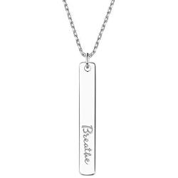 Hope Necklace - 925 Sterling Silver Bar Pendant Necklace Engraved Breathe'', Inspirational Charm Christmas Day Jewelry Birthday Gift for Girls and Women