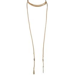 LUX ACCESSORIES Boho Tan and Gold Tone Feather Suede Choker Lariat Necklace