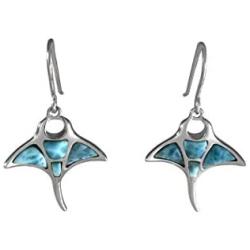 Sterling Silver Natural Larimar Manta Ray Dangle Earrings