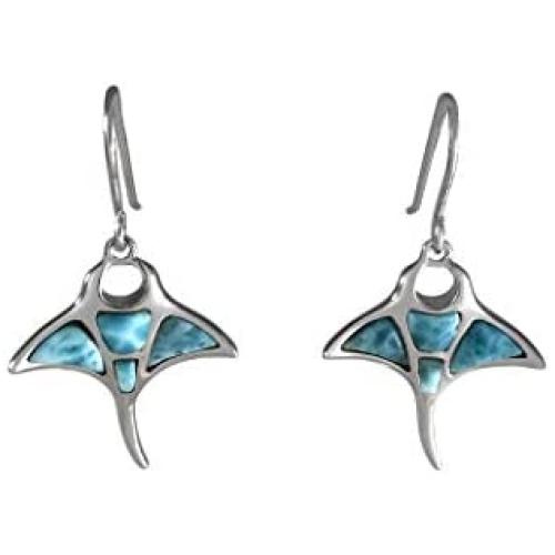 Sterling Silver Natural Larimar Manta Ray Dangle Earrings