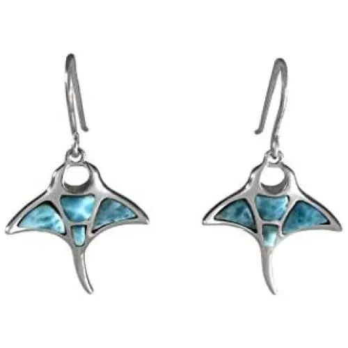 Sterling Silver Natural Larimar Manta Ray Dangle Earrings Sterling Silver Natural Larimar Manta Ray Dangle Earrings