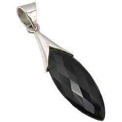 SilverStarJewel Sterling Silver Marquise Faceted Black Onyx Pendant 1.8'' Jewelery Gift