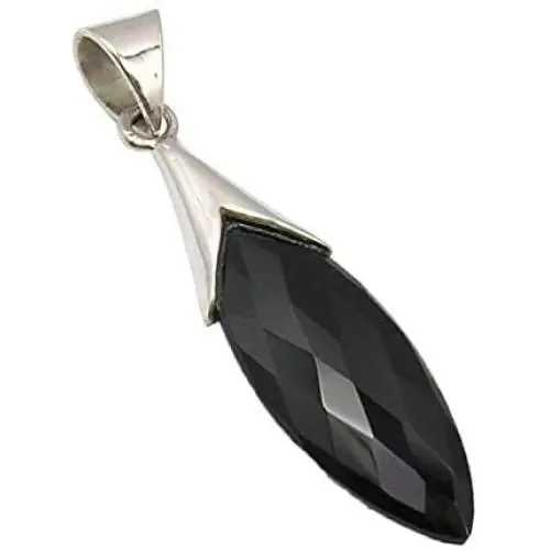 SilverStarJewel Sterling Silver Marquise Faceted Black Onyx Pendant 1.8'' Jewelery Gift SilverStarJewel Sterling Silver Marquise Faceted Black Onyx Pendant 1.8'' Jewelery Gift